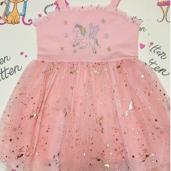 Детска рокля Еднорог в розово и златисто с тюл