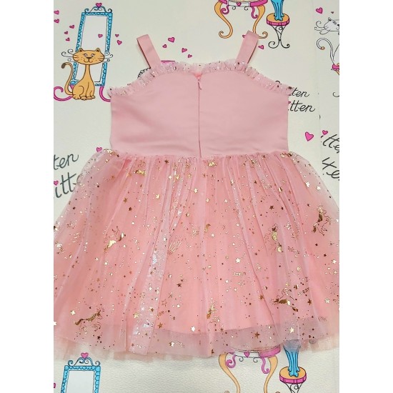 Детска официална рокля,,Еднорог  розово златисто