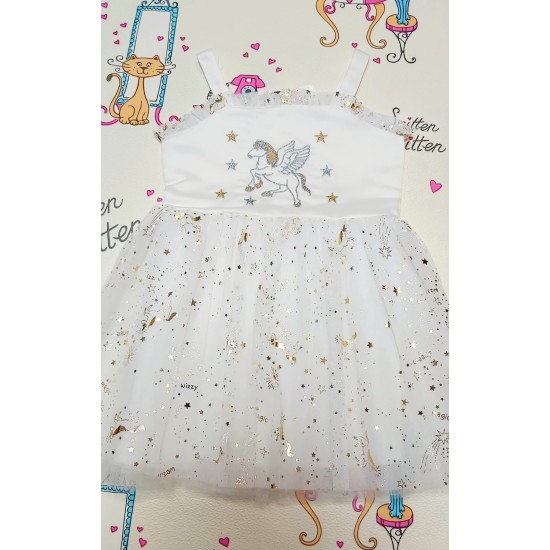 Рокля ,,Еднорог в бяло и златисти с тюл Рокля ,,Еднорог в бяло и златисти с тюл