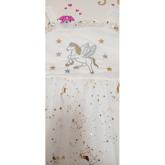 Рокля ,,Еднорог в бяло и златисти с тюл Рокля ,,Еднорог в бяло и златисти с тюл