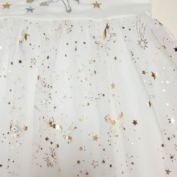 Детска рокля в бяло и златисто с  Еднорози и тюл