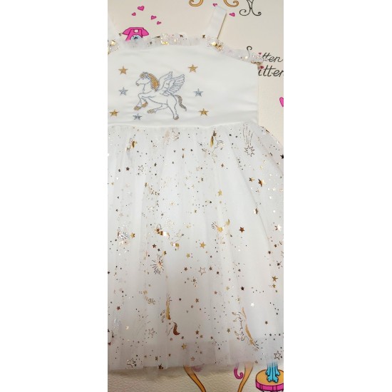 Рокля ,,Еднорог в бяло и златисти с тюл Рокля ,,Еднорог в бяло и златисти с тюл