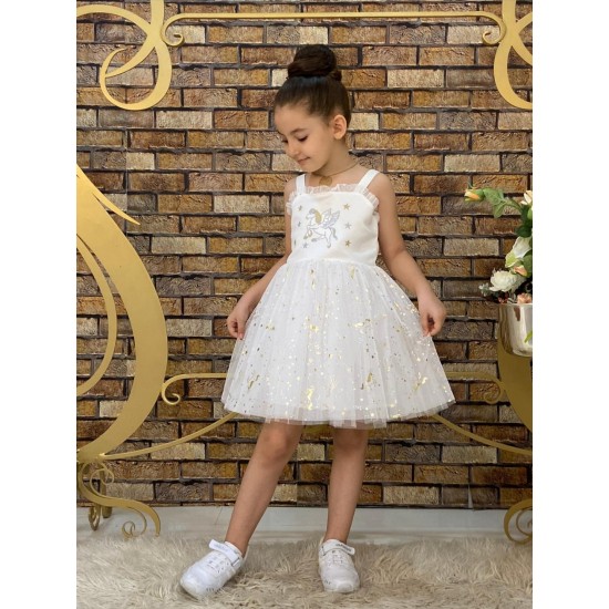 Рокля ,,Еднорог в бяло и златисти с тюл Рокля ,,Еднорог в бяло и златисти с тюл