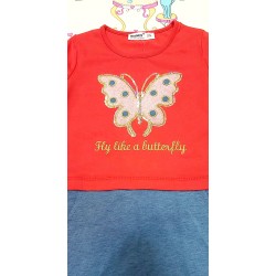 Детска рокля Пеперуда в червено и дънково Детска рокля Пеперуда в червено и дънково