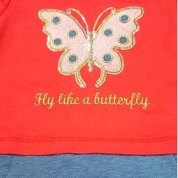 Детска рокля Пеперуда в червено и дънково