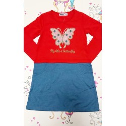 Детска рокля Пеперуда в червено и дънково Детска рокля Пеперуда в червено и дънково