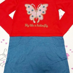 Детска рокля Пеперуда в червено и дънково Детска рокля Пеперуда в червено и дънково