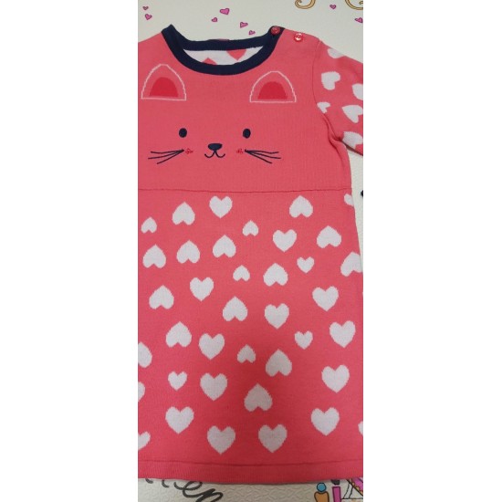 Плетена бебешка рокля в цвят корал