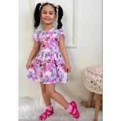 Детска лятна рокля в розово и бяло с Елза,Ана и Олаф
