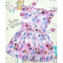 Детска лятна рокля в розово и бяло с Елза,Ана и Олаф
