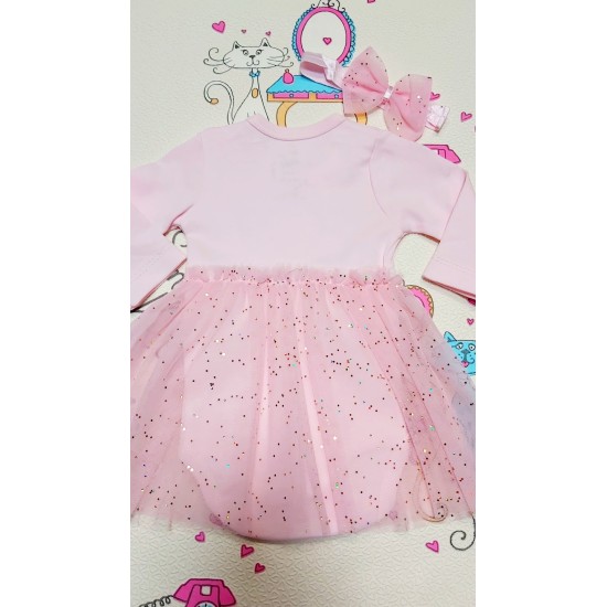 Боди рокля в розово с лента за коса Боди рокля в розово с лента за коса