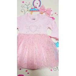 Боди рокля в розово с лента за коса