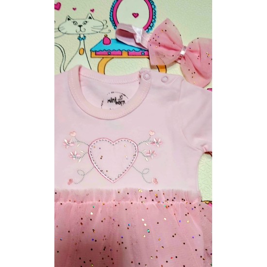 Боди рокля в розово с лента за коса Боди рокля в розово с лента за коса