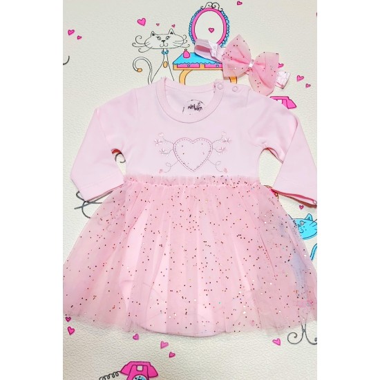 Боди рокля в розово с лента за коса Боди рокля в розово с лента за коса