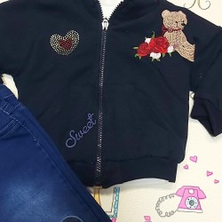 Бебешки мекичък комплект 3части за момиче Мечето и розите с яке