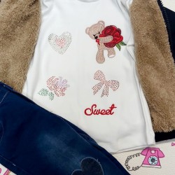 Бебешки мекичък комплект 3части за момиче Мечето и розите с яке