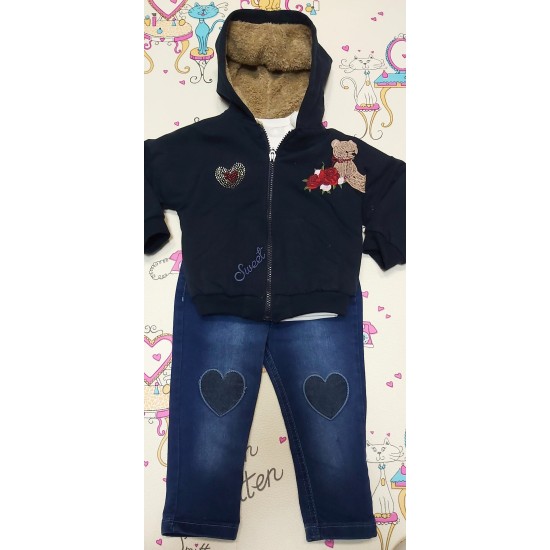 Бебешки мекичък комплект 3части за момиче Мечето и розите с яке Бебешки мекичък комплект 3части за момиче Мечето и розите с яке