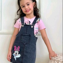 Детски летен дънков сукман с розова тениска ,,Мини Маус Детски летен дънков сукман с розова тениска ,,Мини Маус