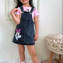 Детски летен дънков сукман с розова тениска  Мини Маус