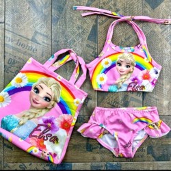 Детски бански 2части с чанта в розово с принцеса Елза Детски бански 2части с чанта в розово с принцеса Елза