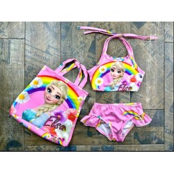 Детски бански 2части с чанта в розово с принцеса Елза Детски бански 2части с чанта в розово с принцеса Елза