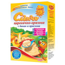 Каша Слънчо Царевично-Оризова с банан и праскова 4м+