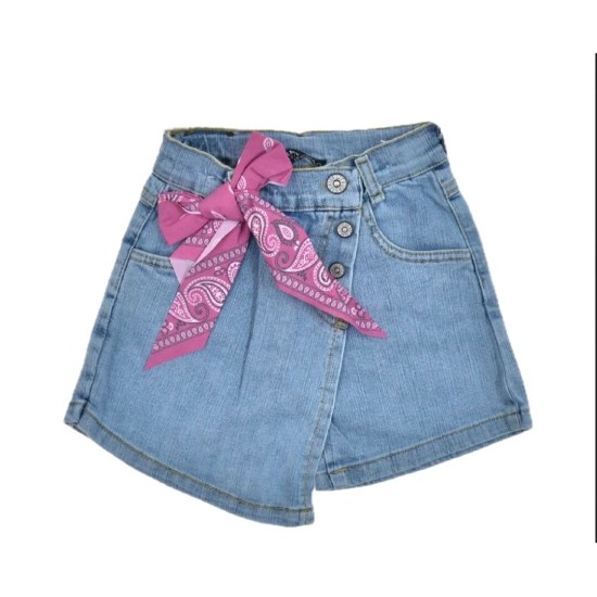 Детска дънкова пола панталон с розова панделка Детска дънкова пола панталон с розова панделка