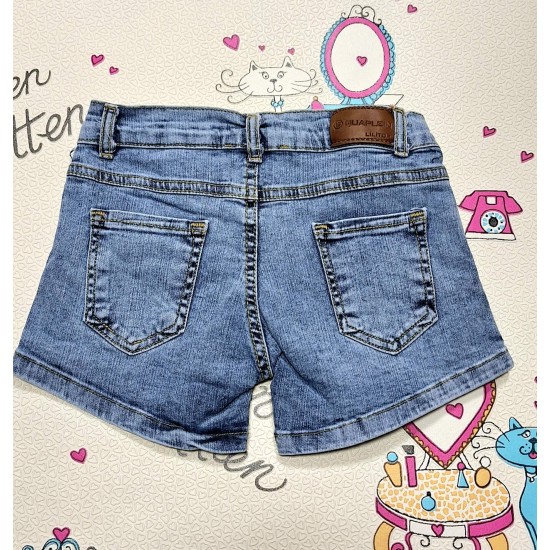 Детска дънкова пола панталон с розова панделка Детска дънкова пола панталон с розова панделка