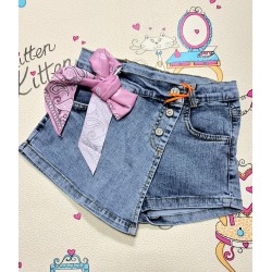 Детска дънкова пола панталон с розова панделка