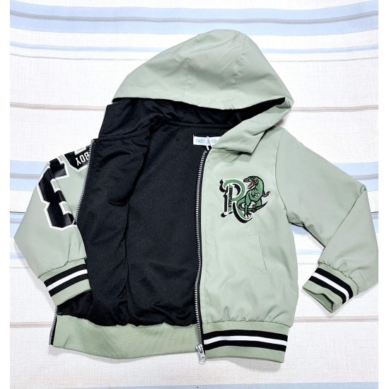 Детско шушляково непромокаемо яке в светло зелено Динозаври