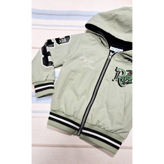 Детско шушляково непромокаемо яке в светло зелено Динозаври