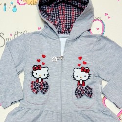 Детски комплект 3 части Hello Kitty в сиво червено каре