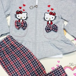 Детски комплект 3 части Hello Kitty в сиво червено каре Детски комплект 3 части Hello Kitty в сиво червено каре