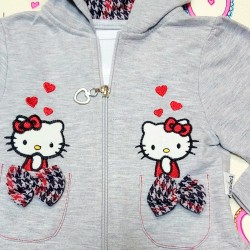 Детски комплект 3 части Hello Kitty в сиво червено каре