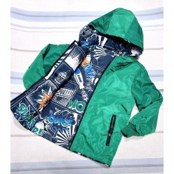 Детско двулицево преходно яке в зелено с комикси Детско двулицево преходно яке в зелено с комикси