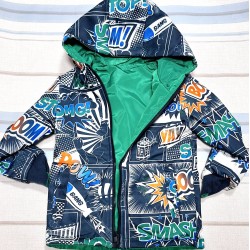 Детско двулицево преходно яке в зелено с комикси Детско двулицево преходно яке в зелено с комикси