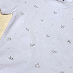 Детска памучна блуза в бяло с панделки