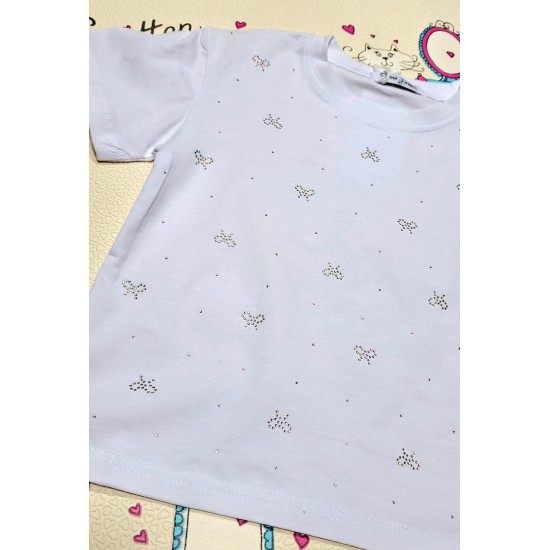 Детска памучна блуза в бяло с панделки