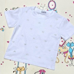 Детска памучна блуза в бяло с панделки