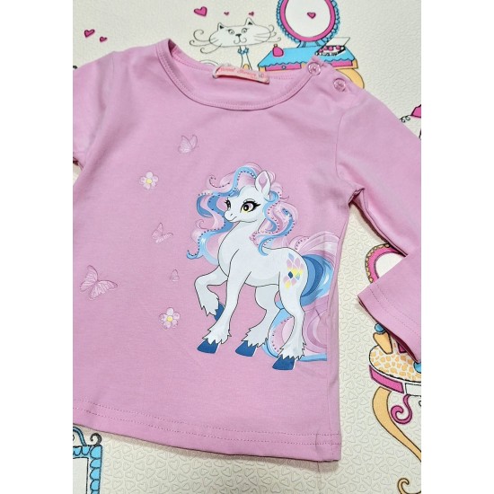 Детска памучна блуза в розово с Еднорог