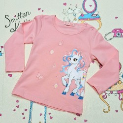 Детска памучна блуза в цвят праскова с Еднорог Детска памучна блуза в цвят праскова с Еднорог