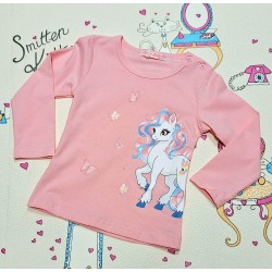 Детска памучна блуза в цвят праскова с Еднорог