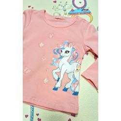 Детска памучна блуза в цвят праскова с Еднорог Детска памучна блуза в цвят праскова с Еднорог