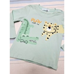 Детска блуза в светло зелено с тигър и крокодилче Детска блуза в светло зелено с тигър и крокодилче