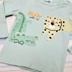 Детска блуза в светло зелено с тигър  и крокодилче