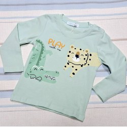 Детска блуза в светло зелено с тигър и крокодилче Детска блуза в светло зелено с тигър и крокодилче