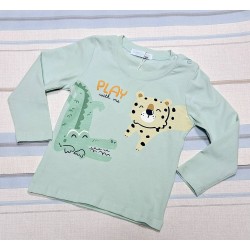 Детска блуза в светло зелено с тигър и крокодилче Детска блуза в светло зелено с тигър и крокодилче