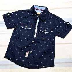 Детска лятна риза в тъмносиньо с якичка и джобчета Детска лятна риза в тъмносиньо с якичка и джобчета