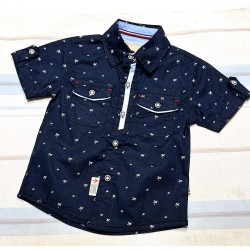 Детска лятна риза в тъмносиньо с якичка и джобчета