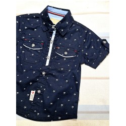 Детска лятна риза в тъмносиньо с якичка и джобчета Детска лятна риза в тъмносиньо с якичка и джобчета